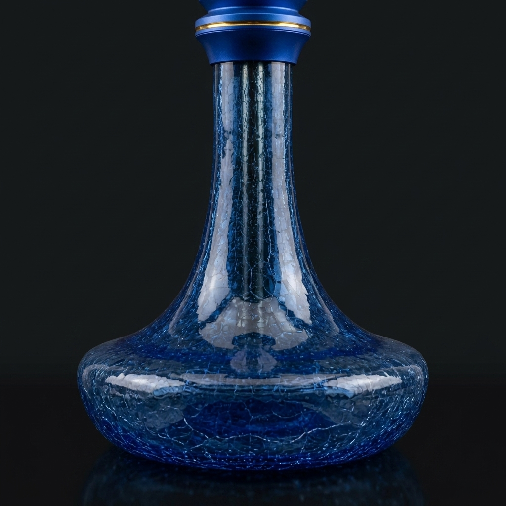 Blue crackle-glass hookah base at Cloud Smoke Shop